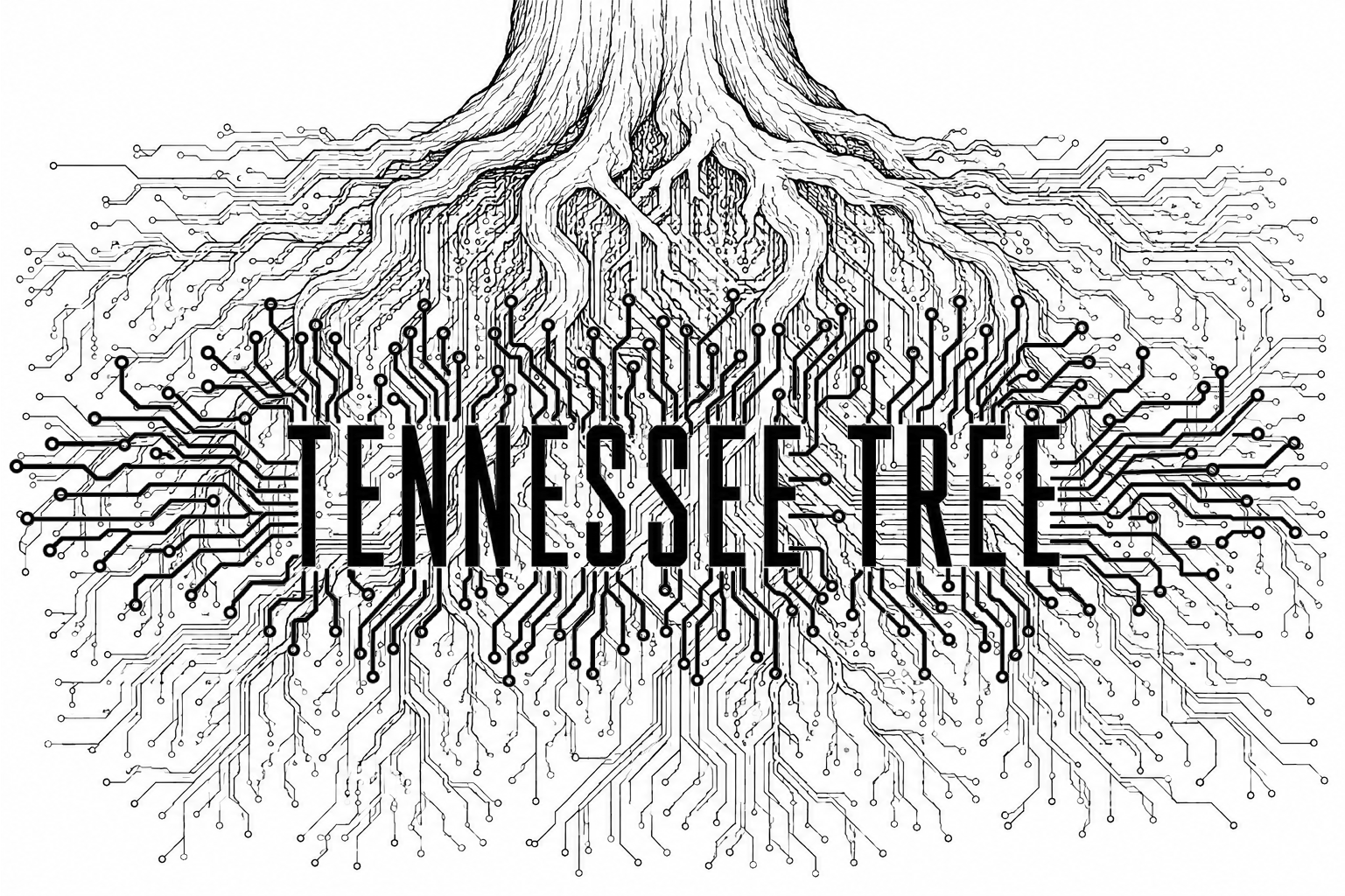 Tennessee Tree — a tree trunk rooted into a spreading circuit of branching, connected pathways