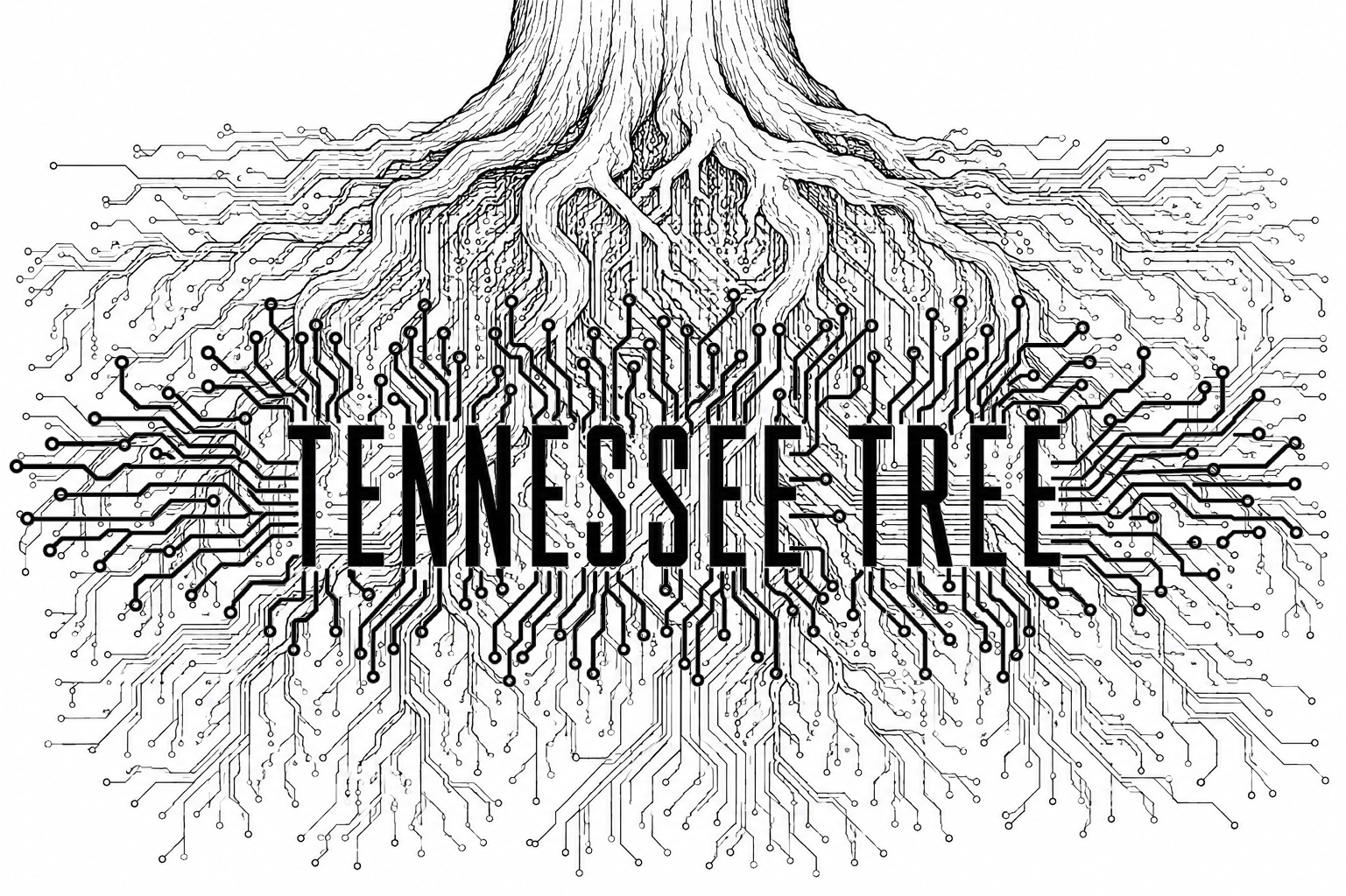 Tennessee Tree — a tree trunk rooted into a spreading circuit of branching, connected pathways